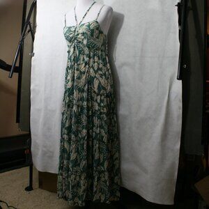 ANGIE Green & Cream Rayon Maxi Dress W/ Floral Pattern Spaghetti Strap SZ S NWT